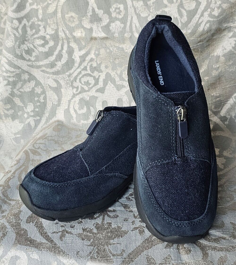 Lands End Shoes Womens Size 7.5 D Black Suede Zip All-Weather